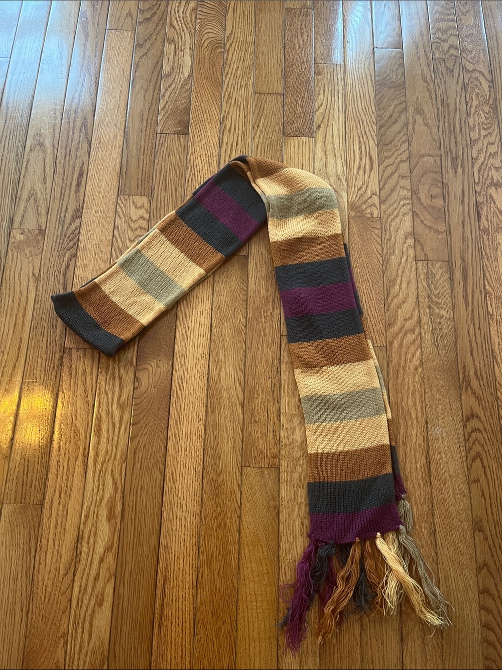 Vintage Striped Skinny Scarf Purple Green Mustard Gold Y2K Gilmore Girls Autumn